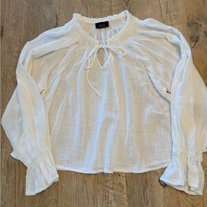 Vici White Cotton Blouse with Tie Neck XS